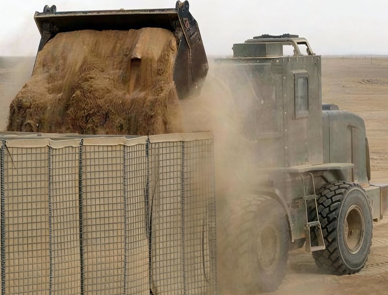 Gabion Baskets Filled with Materials for Constructing Battlefield Defense.