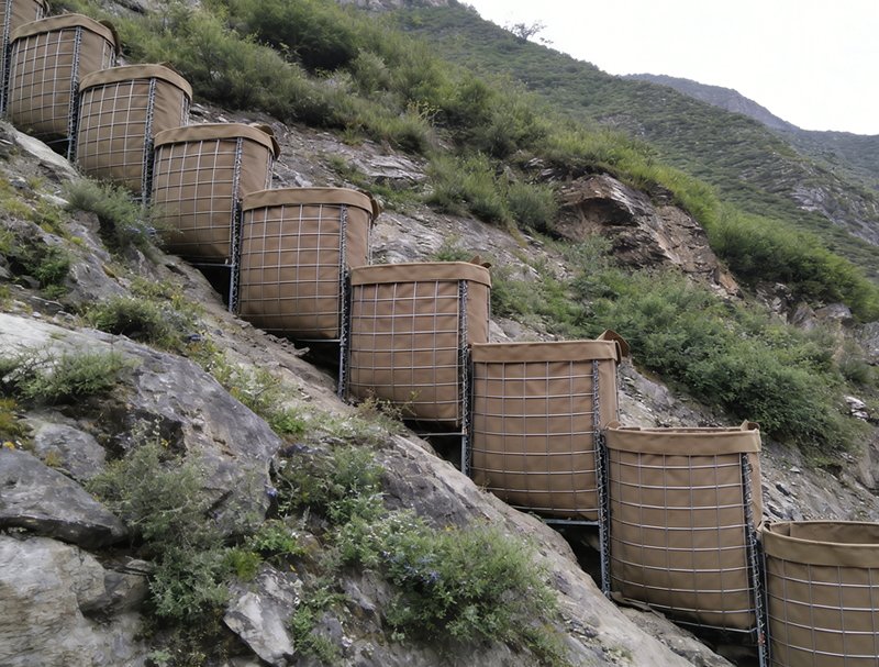 Gabion Mesh Barriers Used for Slope Stabilization.
