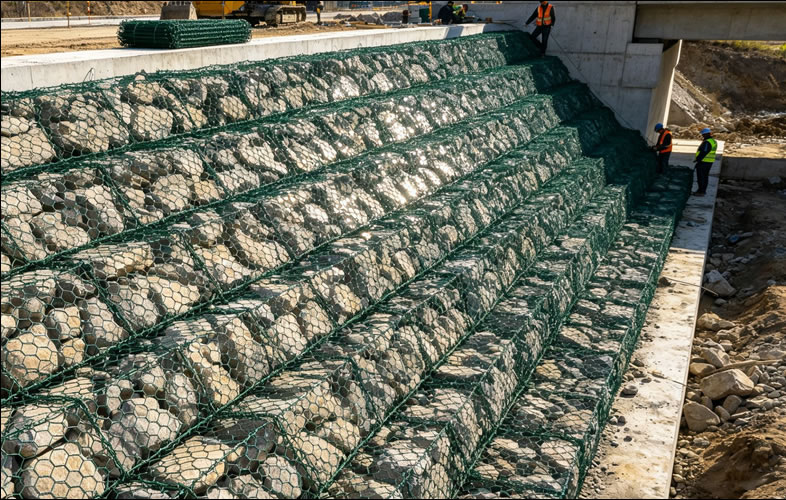 PVC-Coated Gabion Mattresses for Bridge Slope Stabilization